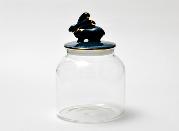 Jar for bulk products with porcelain lid Rabbit emerald 