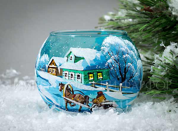 Candlestick vase boll Winter day. Cart Vase boll