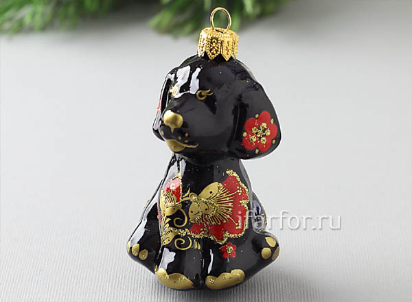 Christmas tree toy Doggy Khokhloma patterns black