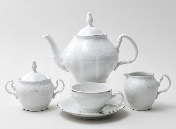 Tea Set Bernadotte Platinum Pattern 6/17 Bernadotte