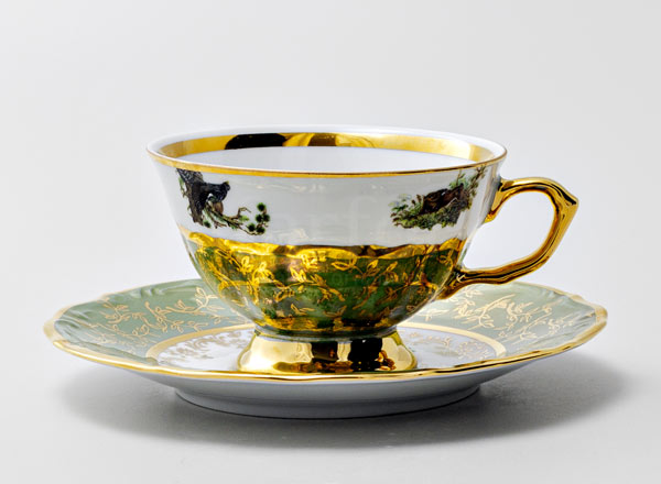 Cup and saucer tea Hunting Green 1 STERNE PORCELAN