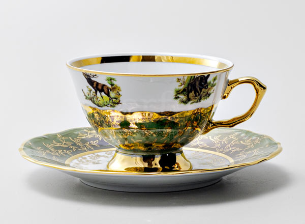 Cup and saucer tea Hunting Green 3 STERNE PORCELAN