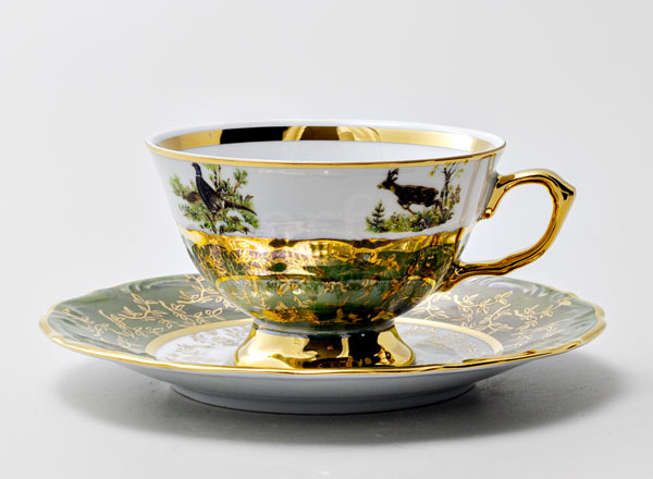 Cup and saucer tea Hunting Green 4 STERNE PORCELAN