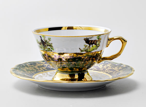 Cup and saucer tea Hunting Green 5 STERNE PORCELAN