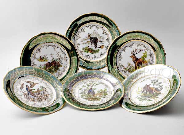 Set of plates Table Hunting Green 6/6 STERNE PORCELAN