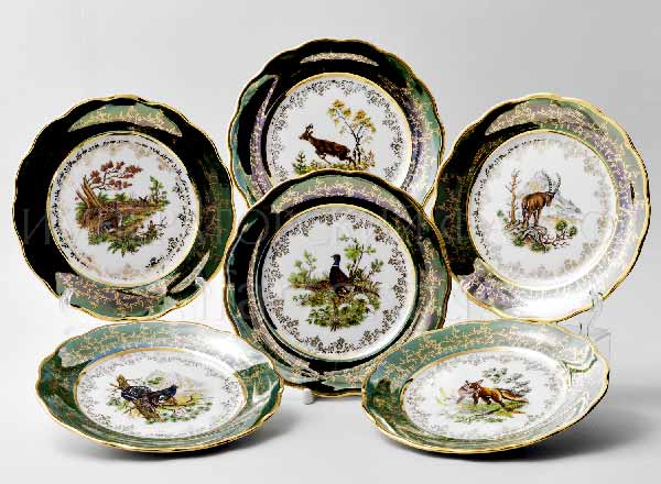 Set of plates Table Hunting Green 6/6 STERNE PORCELAN