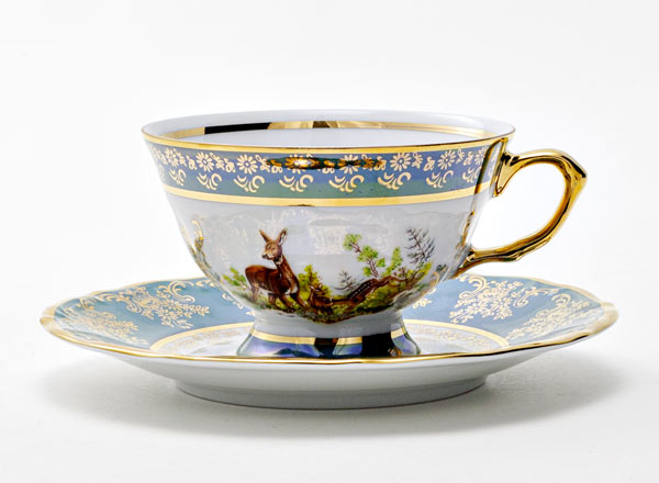 Cup and saucer tea Green Hunting. Roe Deer Maria Teresa