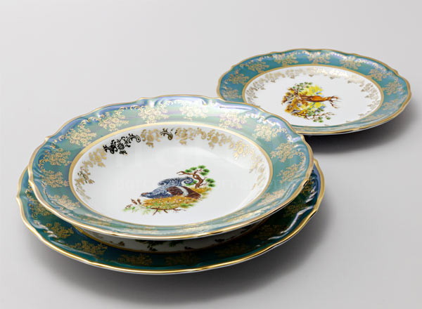 Set of plates Hunting Green 6/18 Maria Teresa