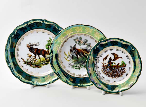 Set of plates Hunting Green 6/18 Maria Teresa