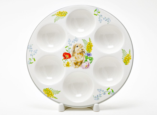 Tray for eggs Rabbit in flowers Round tray for 6 eggs