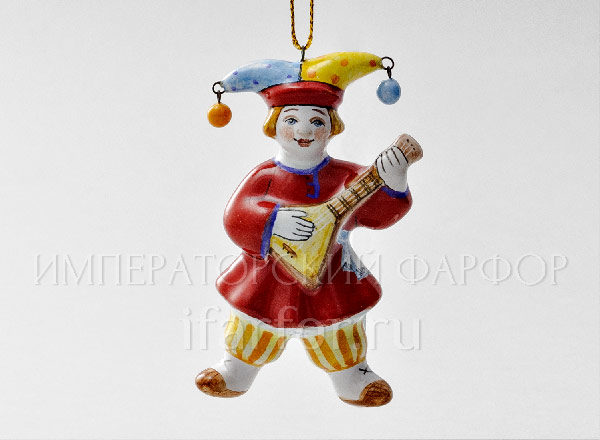 Christmas tree toy Buffoon with balalaika Buffoon with a balalaika in a red caftan