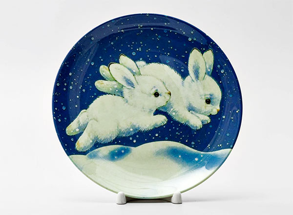 Decorative plate  Rabbits on a walk