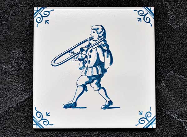 Tile Dutch. Musician with a trombone 