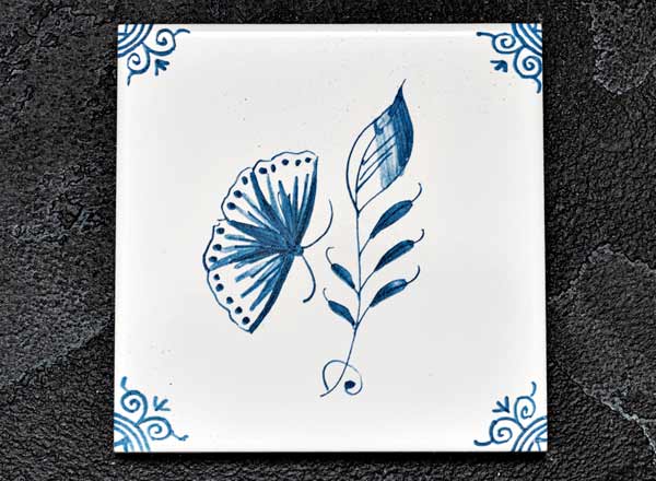 Tile Dutch. Flower with butterfly 2 