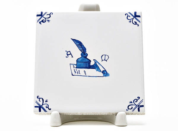 Tile Dutch. Inkwell with pen 