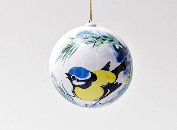 Christmas tree toy Ball medium smooth Chickadees