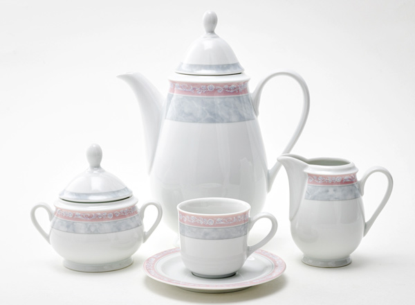 Coffee Set Gray marble with pink edging 6/17 Yana