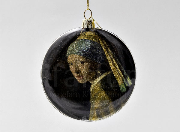 Christmas tree toy in a gift box Medallion Disc Girl with a pearl earring