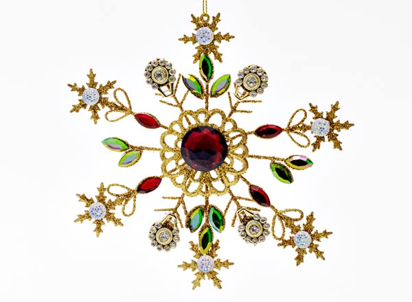 Christmas tree toy Jewelry snowflake with red stone