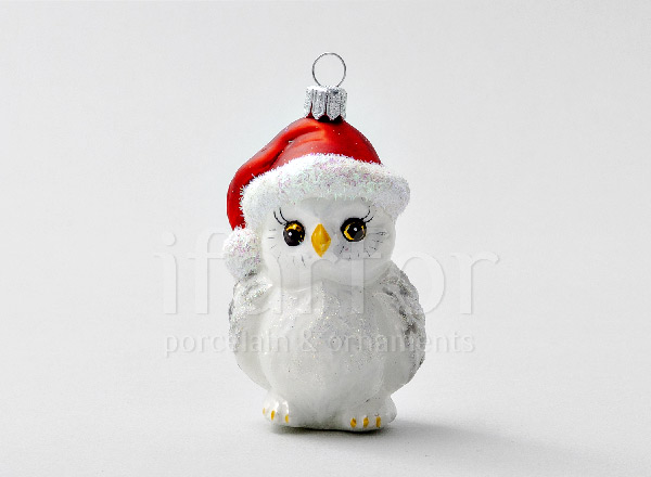 Christmas tree toy Owl White owlet in a hat