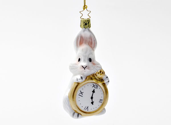 Christmas tree toy White Rabbit with clock