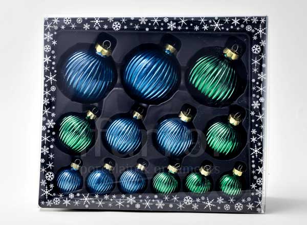 Set of Christmas tree toys in a gift box Shining dusk Ribbed ball