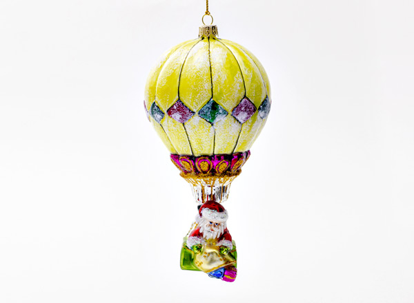 Christmas tree toy Santa Claus in a hot air balloon