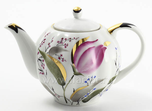 Teapot brewing Pink tulips Tulip