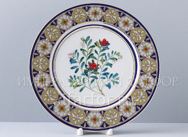 Plate decorative Flowers and berries of Russia. Cowberry