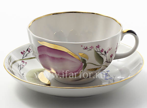 Cup and saucer tea Pink tulips Tulip