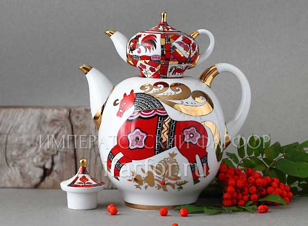 Set of teapots Red horse Novgorod