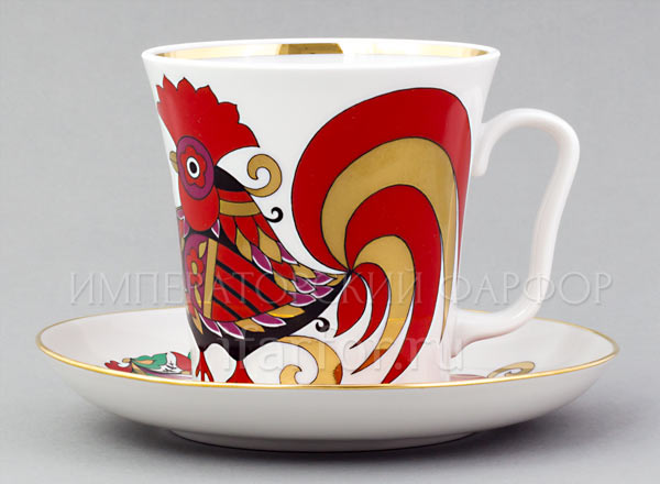 Mug and saucer Red rooster Leningrad