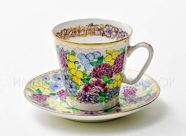 Cup and saucer Coffee Spring flowers Black coffee