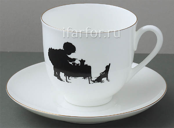 Cup and saucer Silhouettes. Tea-time Lily of the valley