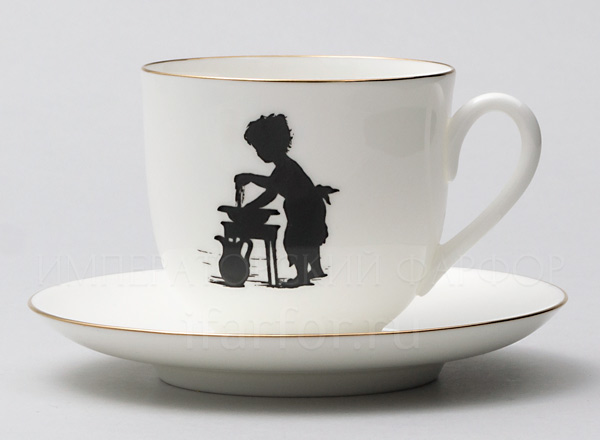 Cup and saucer Silhouettes. Washing Lily of the valley