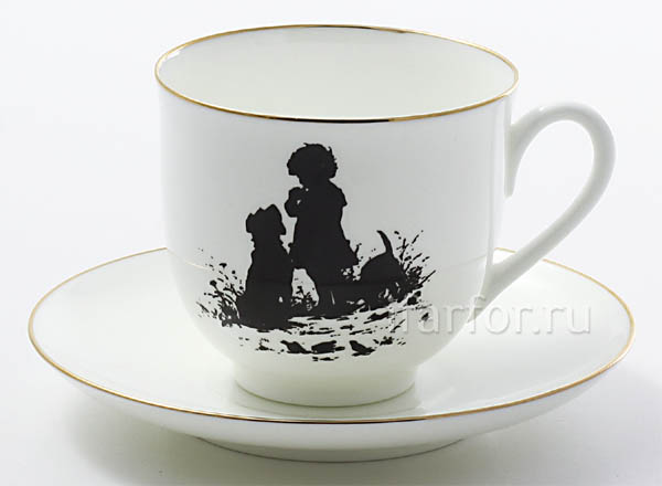 Cup and saucer Silhouettes. Friends Lily of the valley