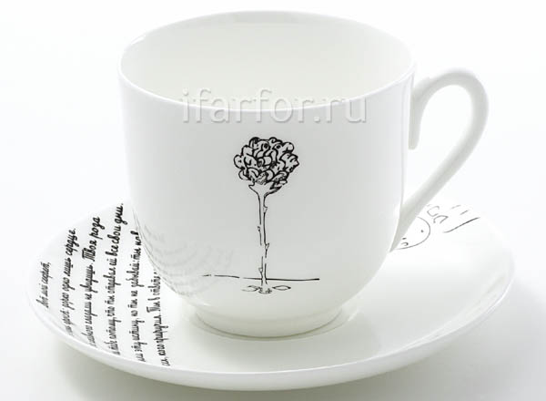 Cup and saucer in a gift box Rose flower. A little prince Lily of the valley-1