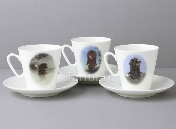 Set of caps and saucers in a gift box Hedgehog in the fog 3/6 Black coffee