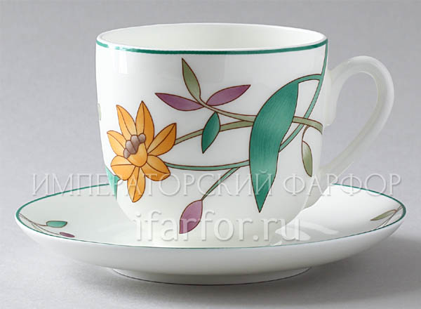 Cup and saucer Florentine flowers. Carnation and narcissus Lily of the valley 2