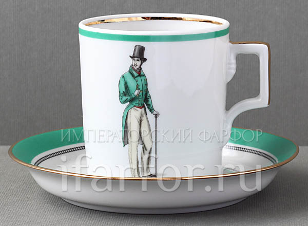 Cup and saucer in a gift box Modes de Paris (green) Armorial