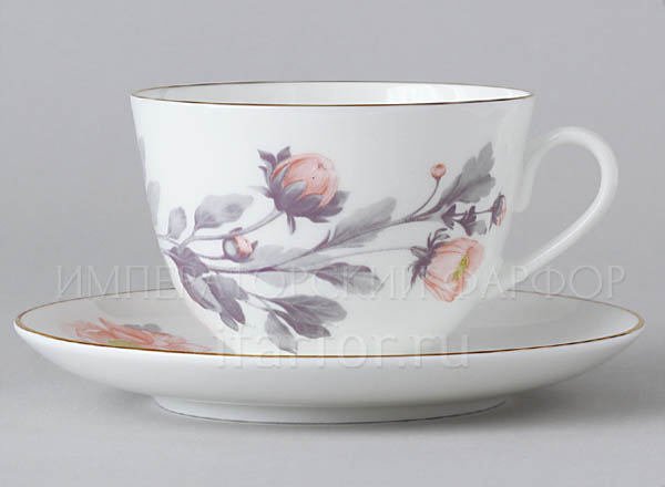 Cup and saucer in a gift box Delicate peony (gray) Spring-2