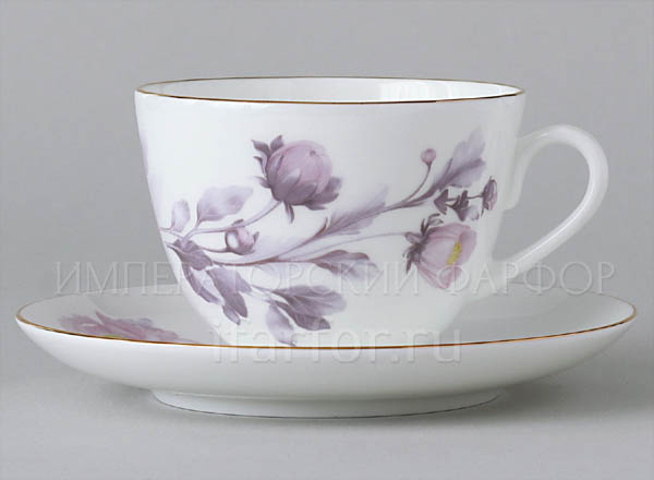 Cup and saucer in a gift box Delicate peony (lilac) Spring-2