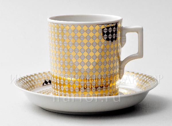 Cup and saucer tea Through the looking glass. Rhombuses(gold) Armorial