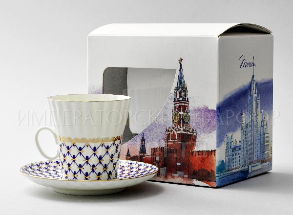 Cup and saucer in gift box Moscow Cobalt net Dandelion