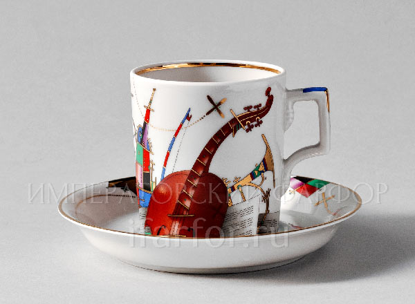 Cup and saucer tea Musical instruments Armorial