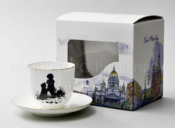 Cup and saucer in gift box Petersburg Silhouettes. Friends Lily of the valley