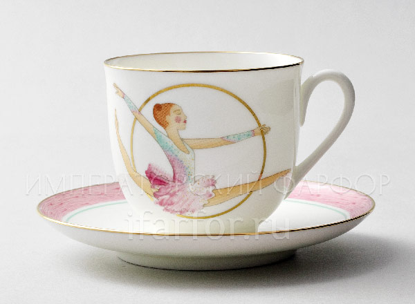 Cup and saucer Rhythmic gymnastics. Hoop Lily of the valley