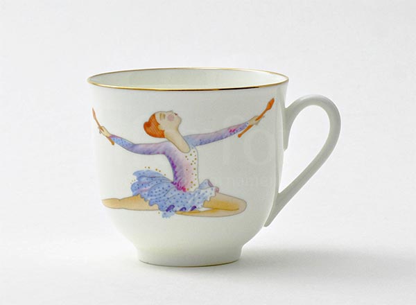 Cup Coffee Rhythmic gymnastics. Maces Lily of the valley