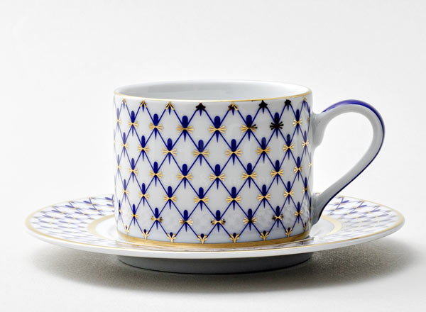 Cup and saucer tea Cobalt net Modern Solo