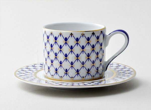 Cup and saucer tea Cobalt net Modern Solo